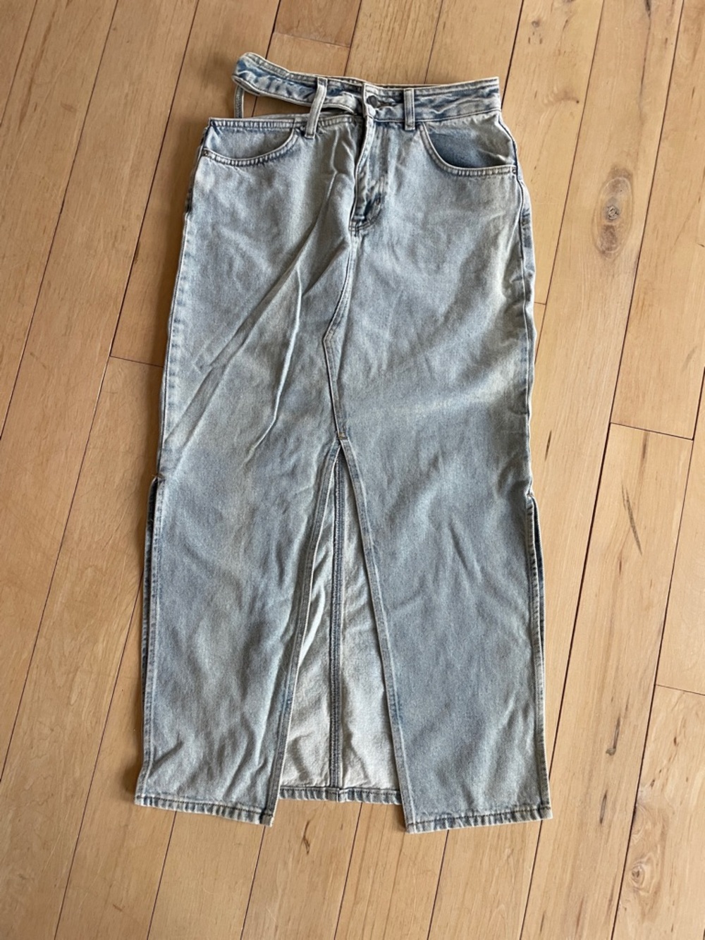 Nasty Gal Light Wash Denim A-Line Maxi Skirt with Front Slit
